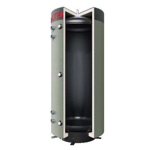 Round heat accumulator without heat exchanger